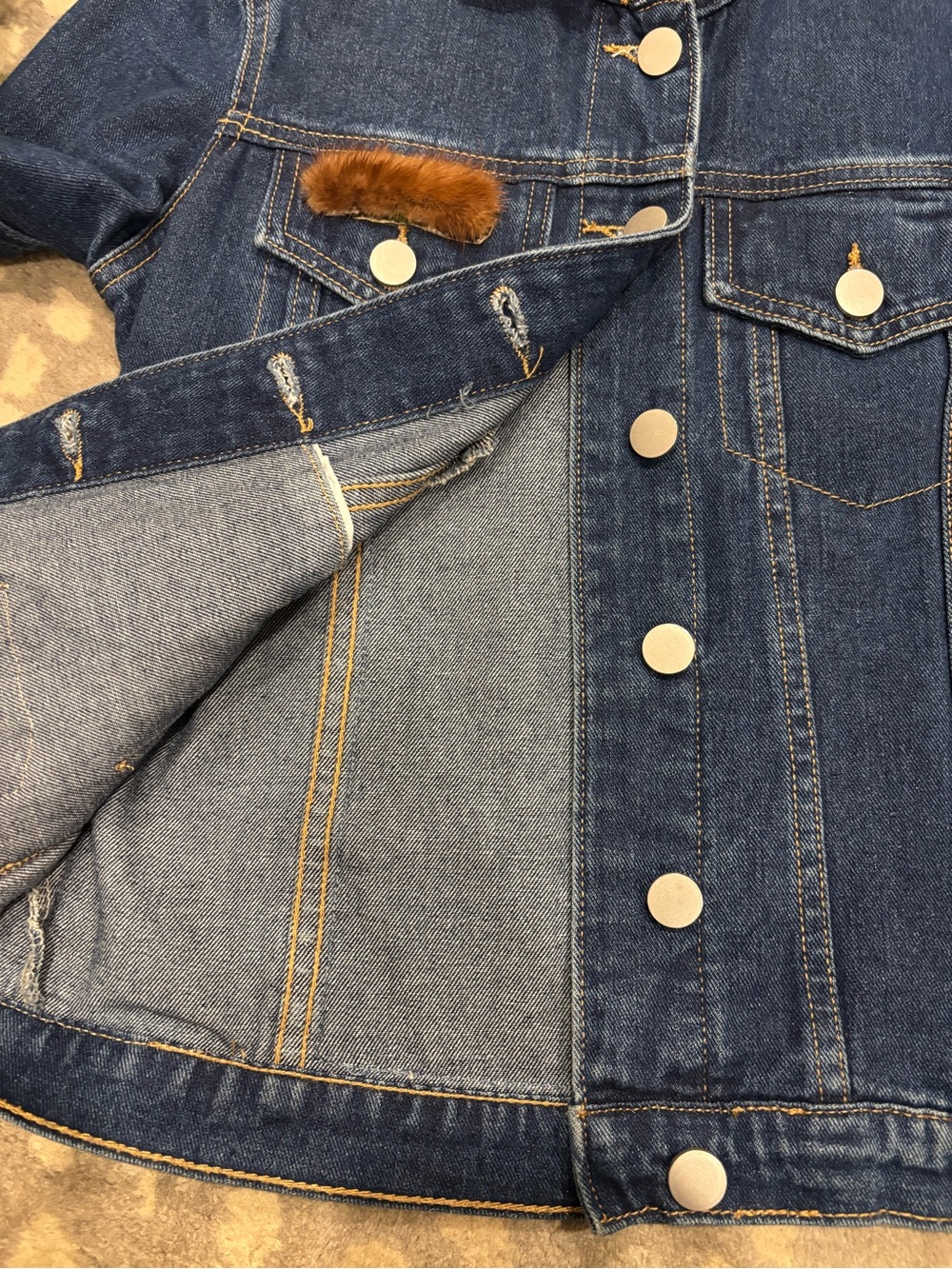 Denim Jean Jacket Embellished With Mink and Patches - Picture 3 of 6